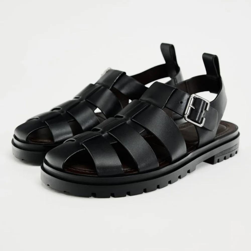 Zara Lug Sole Leather Cage Sandals - Picture 2 of 11
